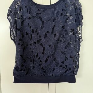 Frank Lyman Design Navy Floral Lace Blouse